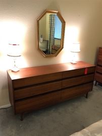 Kipp Stewart Mid Century Modern for Calvin Furniture Co. Walnut/Rosewood 6-Drawer Dresser Dimensions: (HxWxD in)	29.5x66x17in