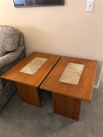 2 Gangso Denmark Teak/Tile Top End Tables PAIR Danish Modern Dimensions: (HxWxD in)	19x19x27in