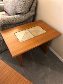 2 Gangso Denmark Teak/Tile Top End Tables PAIR Danish Modern Dimensions: (HxWxD in)	19x19x27in
