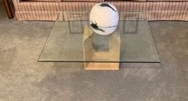 Stone Base Glass Top Coffee Table 