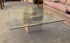 Stone Base Glass Top Coffee Table 