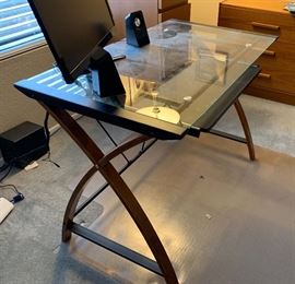 Contemporary Glass/Wood Desk 39x29.5x24in
