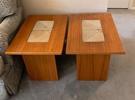 2 Gangso Denmark Teak/Tile Top End Tables PAIR Danish Modern 19x19x27in