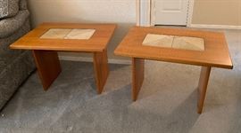 2 Gangso Denmark Teak/Tile Top End Tables PAIR Danish Modern 19x19x27in