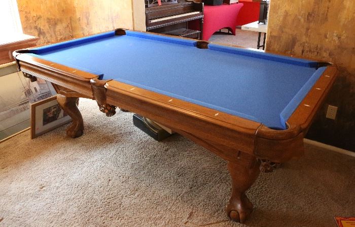 7ft Oak Claw Foot Pool/Billiard Table BLUE Felt (PRICED WITH MOVING) 31.5x 49.5x89in HxWxD