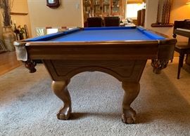 7ft Oak Claw Foot Pool/Billiard Table BLUE Felt (PRICED WITH Professional MOVING) 31.5x 49.5x89in HxWxD
