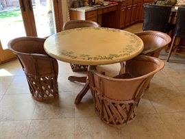 	▪	4 Mexican Equipale Pigskin Leather Chairs	30x24x21 Seat: 17in	HxWxD
	▪	Hand Painted Dining Room Table	48in Diameter x 20in H	