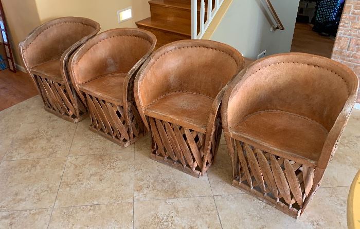 4 Mexican Equipale Pigskin Leather Chairs 30x24x21 Seat: 17in HxWxD