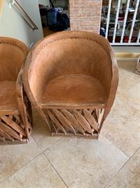 4 Mexican Equipale Pigskin Leather Chairs 30x24x21 Seat: 17in HxWxD