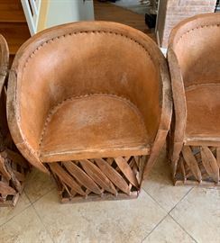 4 Mexican Equipale Pigskin Leather Chairs 30x24x21 Seat: 17in HxWxD