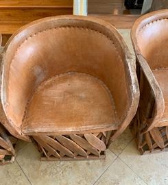 4 Mexican Equipale Pigskin Leather Chairs 30x24x21 Seat: 17in HxWxD