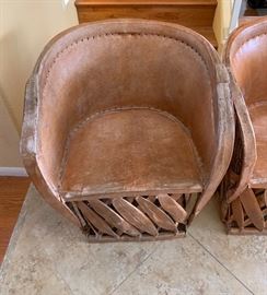 4 Mexican Equipale Pigskin Leather Chairs 30x24x21 Seat: 17in HxWxD