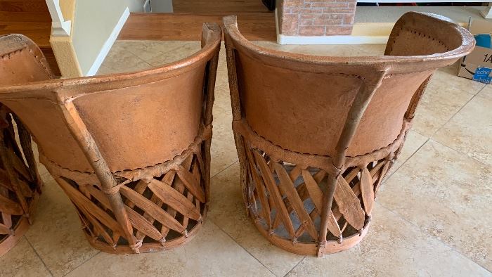4 Mexican Equipale Pigskin Leather Chairs 30x24x21 Seat: 17in HxWxD