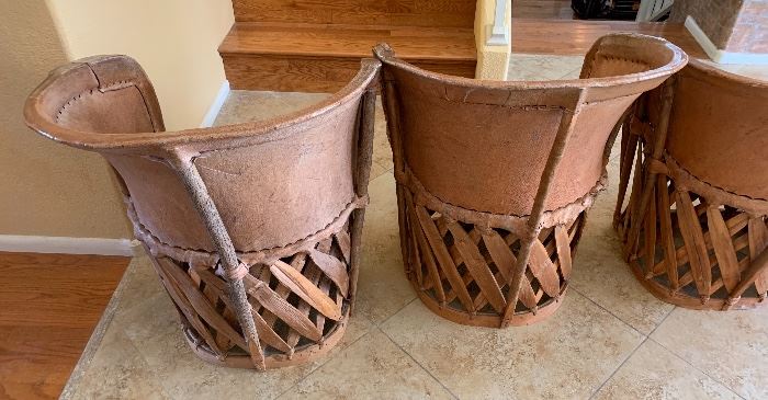4 Mexican Equipale Pigskin Leather Chairs 30x24x21 Seat: 17in HxWxD