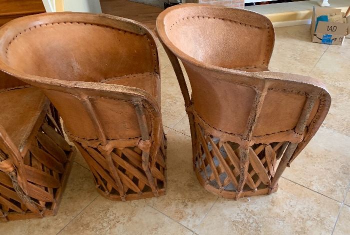 4 Mexican Equipale Pigskin Leather Chairs 30x24x21 Seat: 17in HxWxD