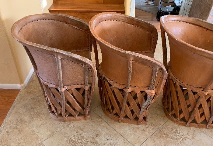 4 Mexican Equipale Pigskin Leather Chairs 30x24x21 Seat: 17in HxWxD