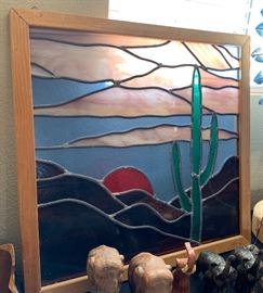 Stained glass Saguaro/Sunset Panel 23x22in
