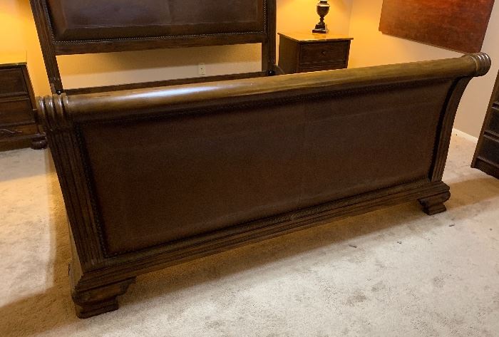 King Leather/Wood Sleigh Bed (No Mattress) 67x81x108in HxWxD