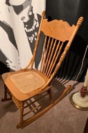 Oak Cane Rocking Chair 38x13x31in HxWxD