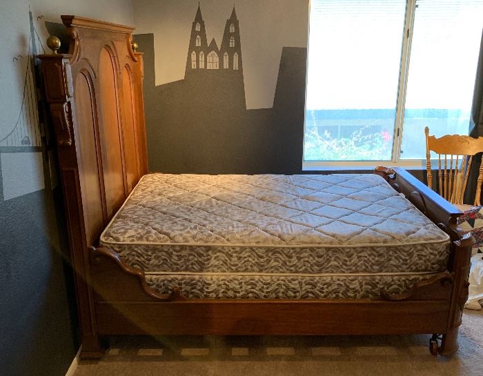 Full/Double Antique Empire Walnut Bed 69x65x80in HxWxD