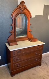 Antique Marble Top Walnut Empire Dresser w/ Mirror 32 (+44 Mirror) 42x20in HxWxD