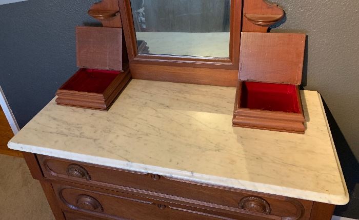 Antique Marble Top Walnut Empire Dresser w/ Mirror 32 (+44 Mirror) 42x20in HxWxD