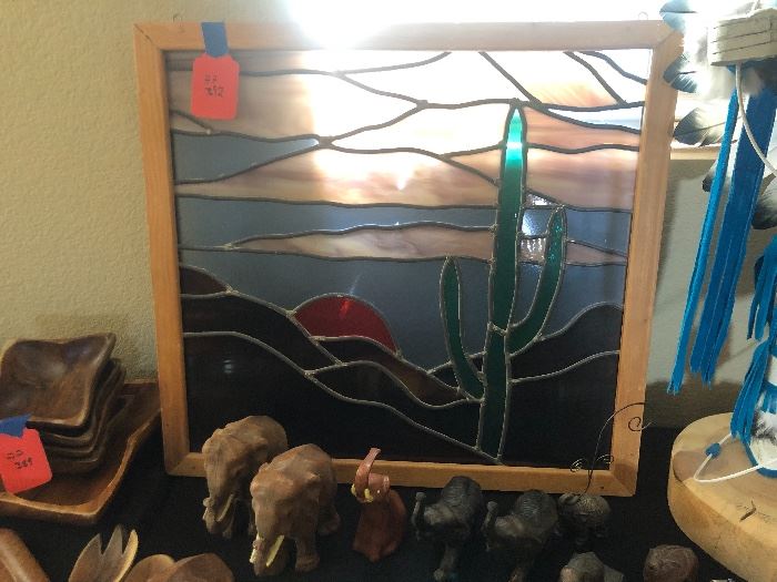 Stained glass Saguaro/Sunset Panel 23x22in