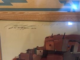 *Signed* Sari Staggs Native American Village Double signed framed Print	28x24in