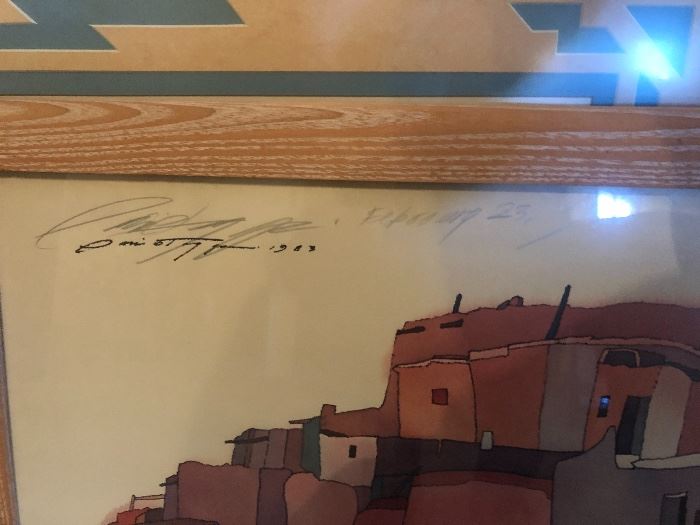 *Signed* Sari Staggs Native American Village Double signed framed Print 28x24in