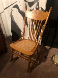 Oak Cane Rocking Chair 38x13x31in HxWxD
