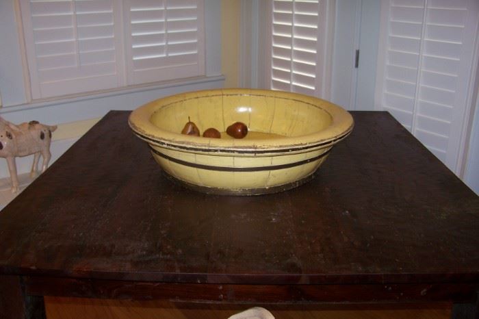 Extremely large round wooden bowl