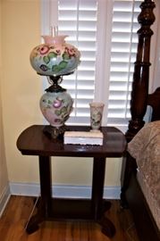Empire side table, antique GWW lamp