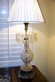 Large cut glass lamp with prisms