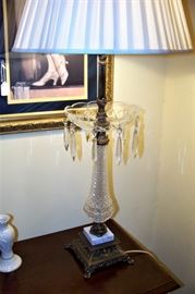 One of a pr of vintage crystal lamps