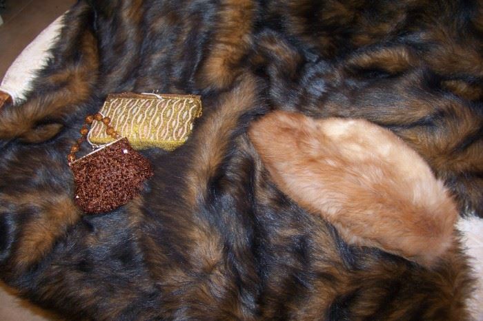 Mink hat on the faux fur throw