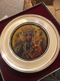 Pewter plate with stain glass middle 