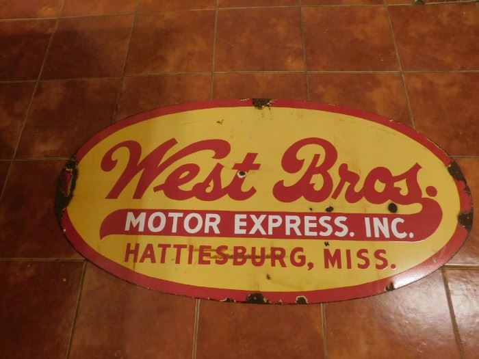 Old Porcelain Single Sided West Brothers Motor Express Sign(Hattiesburg, Miss.) 