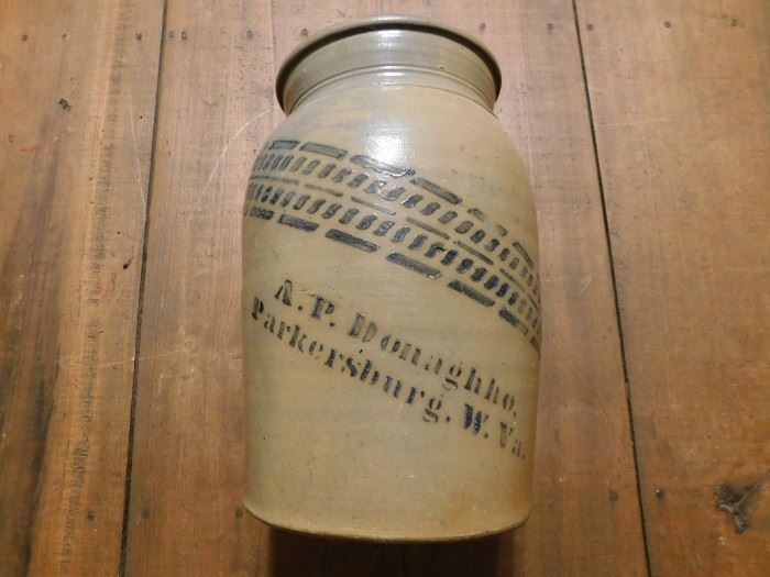 Early A.P. Donaghho Cobalt Decorated Stoneware Crock(Parkersburg, W.Va.) 