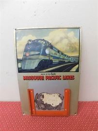 Old Tin Litho Missouri Pacific Lines Display Sign