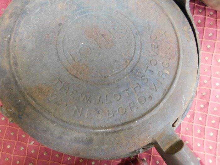 Antique Loth's Cast Iron Waffle Iron Waynesboro Virginia