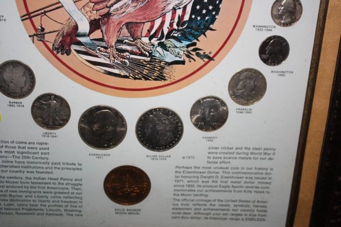 US Coin Collection.  Features Morgan Silver Dollar, Walking Liberty Half Dollar and many other vintage and antique US coins.