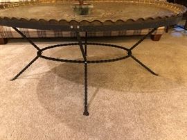 Large BRASS Oval Coffee Table with Wrought Iron Base