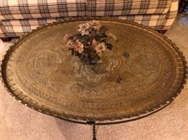 Large BRASS Oval Coffee Table with Wrought Iron Base