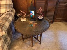 Round BRASS Drink Stand with Collapsible Wood Base