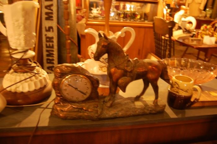 1940's Horse mantle clock, metal