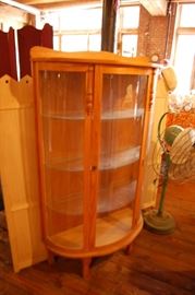 Antique curved glass curio cabinet, Oak