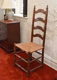 Antique Ladder Back Side Chair with Rush Seat