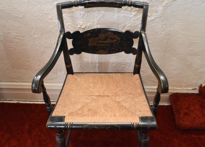 Antique Painted Arm Chair with Rush Seat