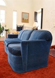 Blue Velveteen Upholstered 3-Seat Sofa