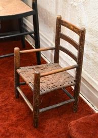 Antique Wooden Child's Chair with Rush Seat